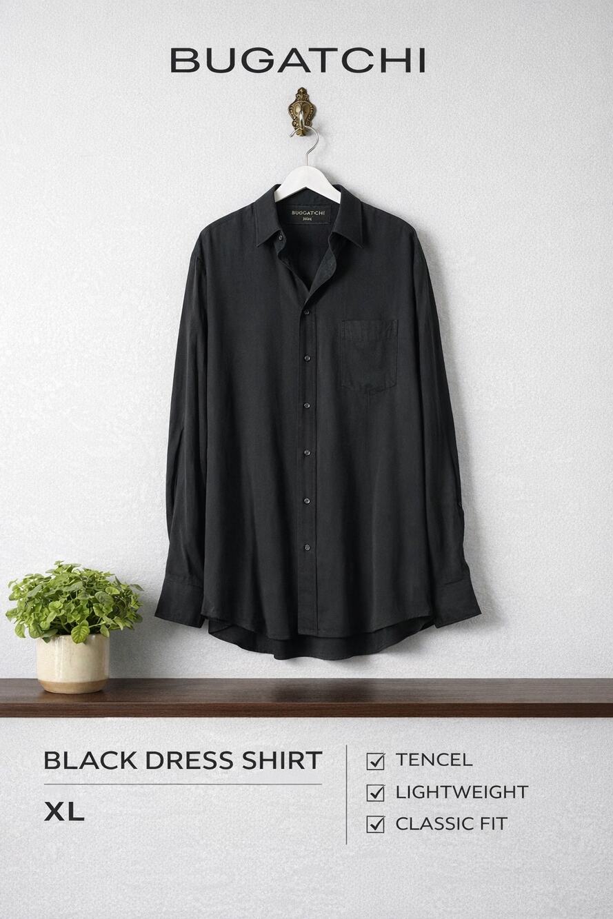 Bugatchi Uomo Dress Shirt Black Tencel Button Up Long Sleeve Mens XL